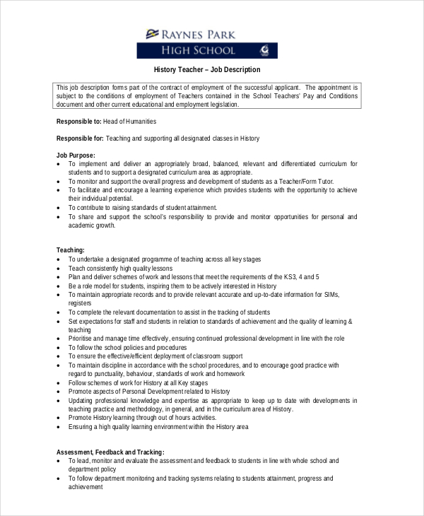 12+ Teacher Job Descriptions Free Sample, Example, Format