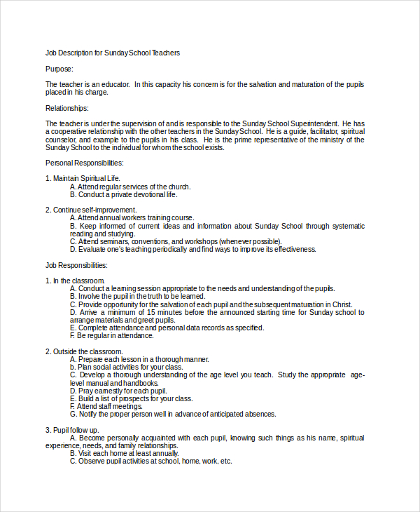 12+ Teacher Job Descriptions Free Sample, Example, Format