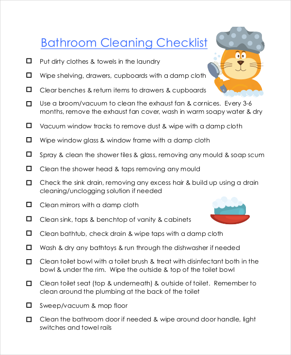 bathroom cleaning checklist in pdf