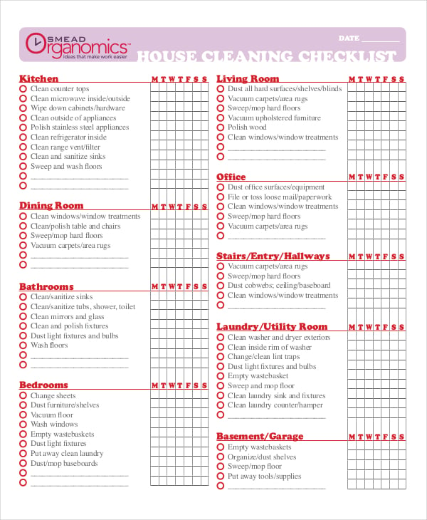 new house cleaning checklist