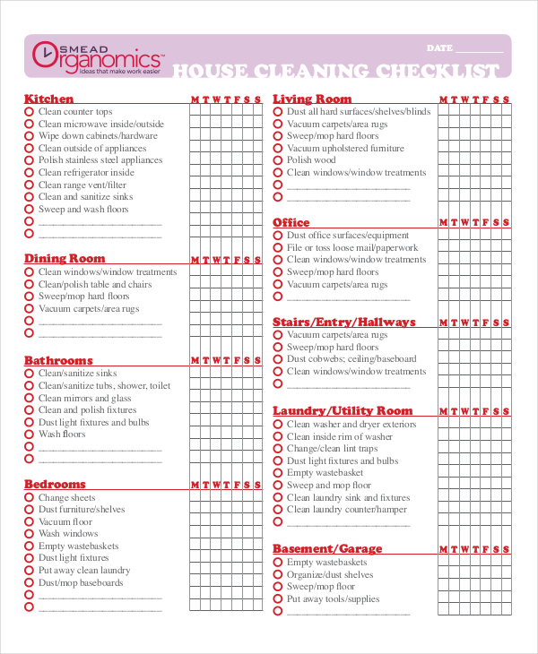 Cleaning Checklist 31  Word PDF PSD Documents Download