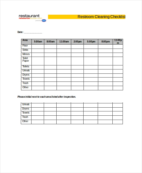 rest room cleaning checklist in word1
