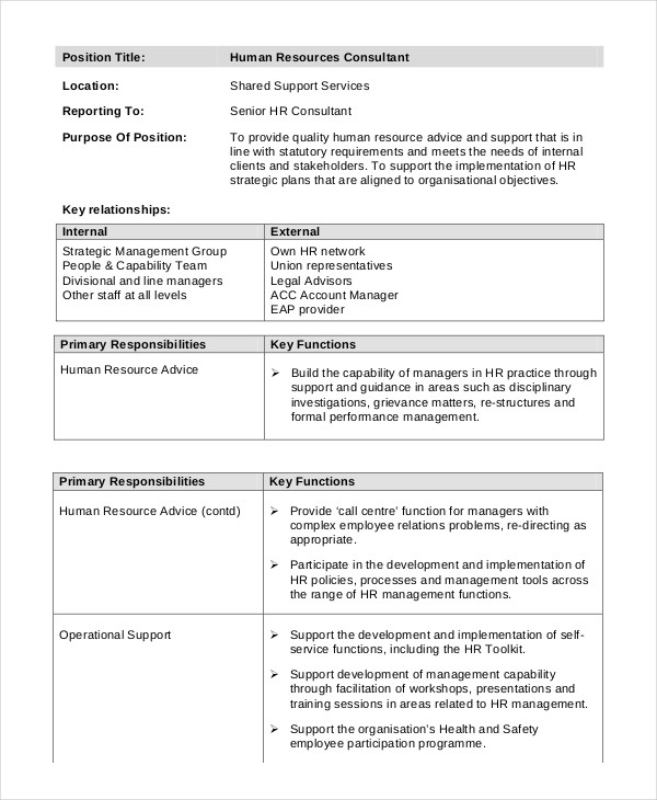 11 Consultant Job Description Templates   Human Resource Consultant Job Description 