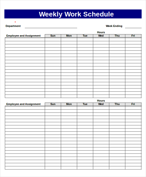 work schedule weekly template