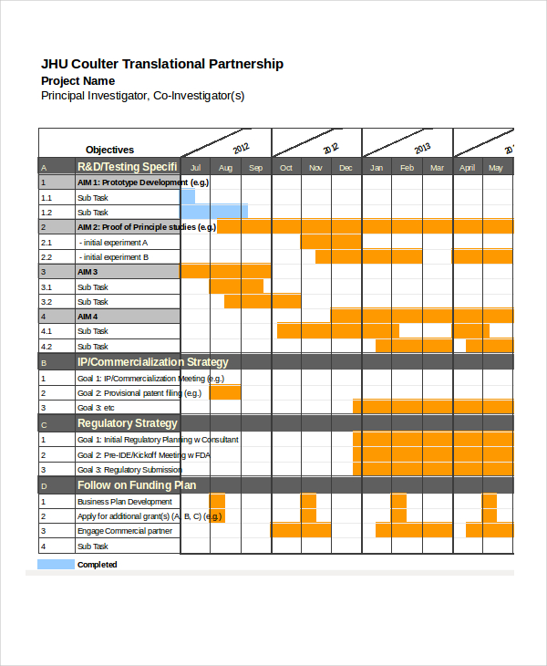 Schedule In Excel Chart