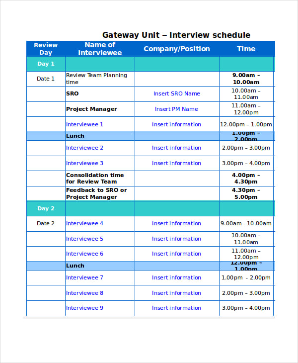 interview schedule template format