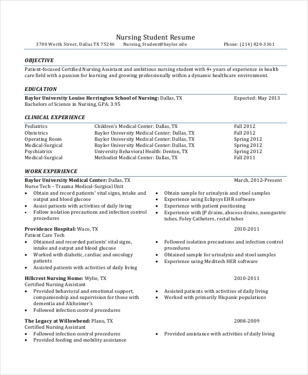 student nurse resume