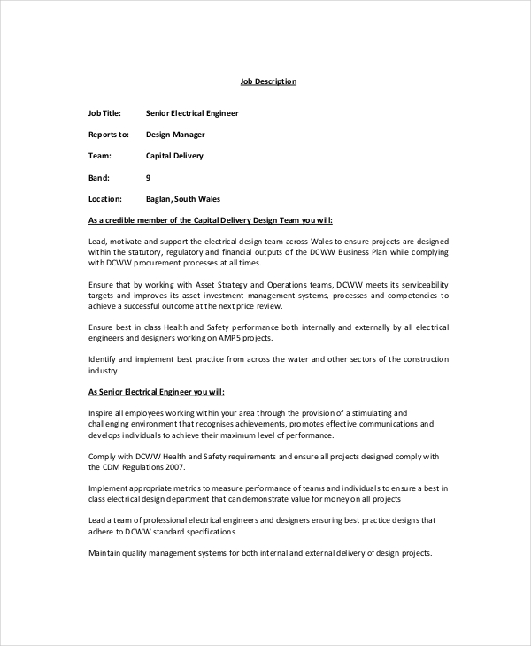 Electrician Job Description 9+ Free PDF, Word Dowload Documents