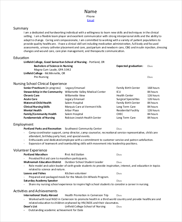 Resume Format Nursing