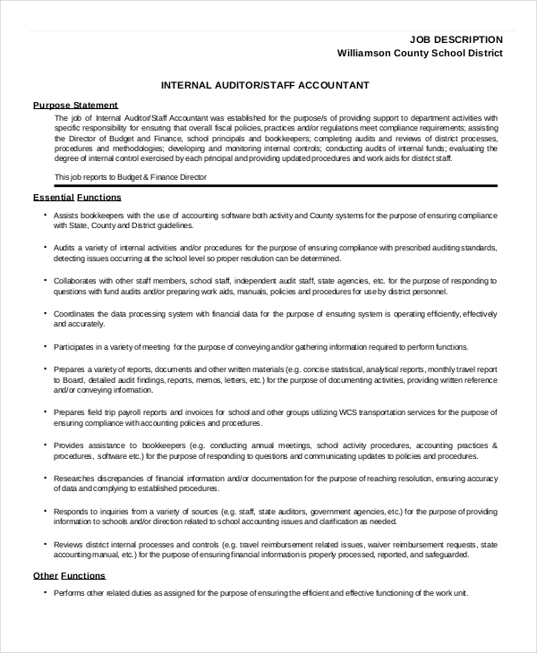 Auditor Job Description Example 11 Free PDF Documents Download