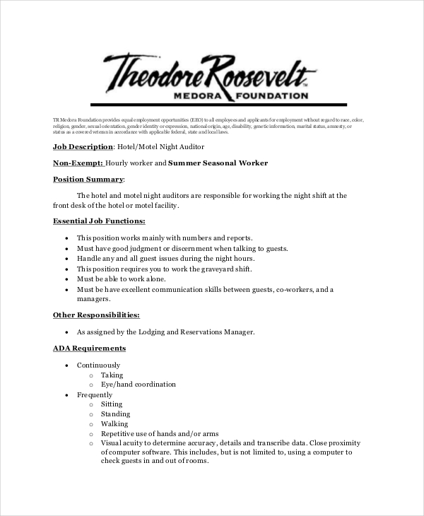 Auditor Job Description Example 11+ Free PDF Documents Download