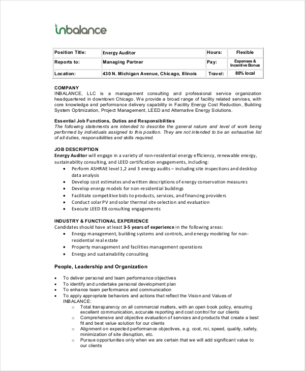 Auditor Job Description Example 11+ Free PDF Documents Download