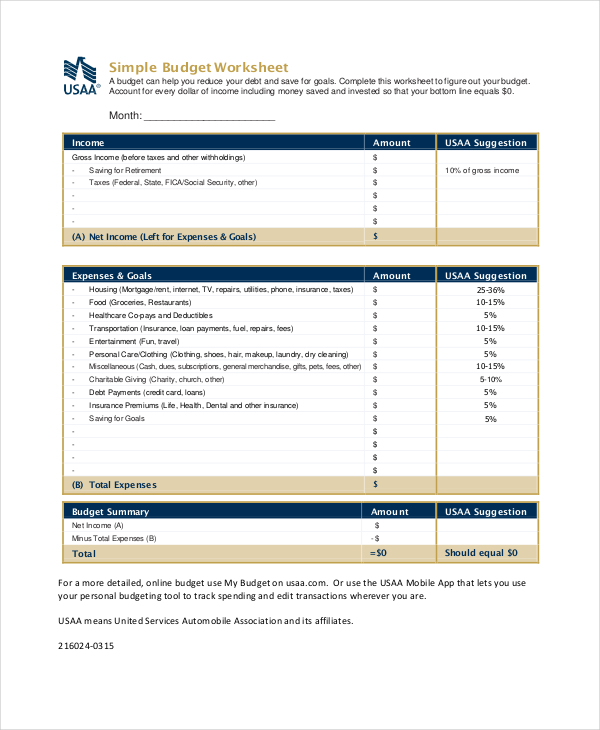 Printable Budget Worksheet - 23+ Word, Excel, PDF Documents Download ...