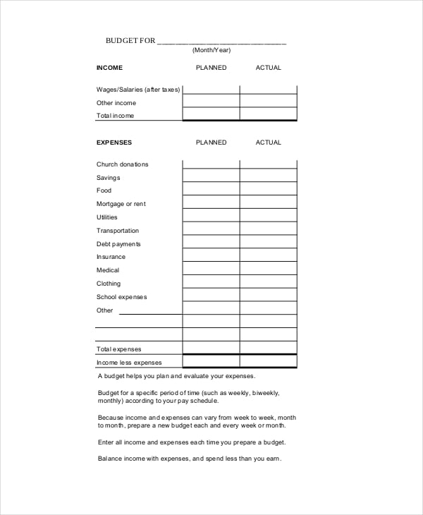 family budget worksheet template in pdf