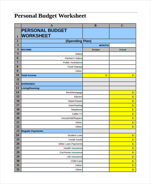 personal budget weekly expenses worksheet template in excel