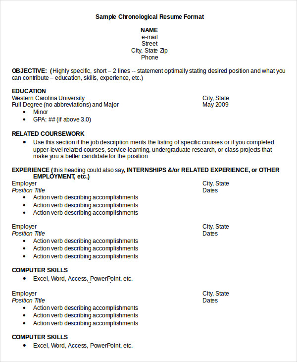 resume chronological format example