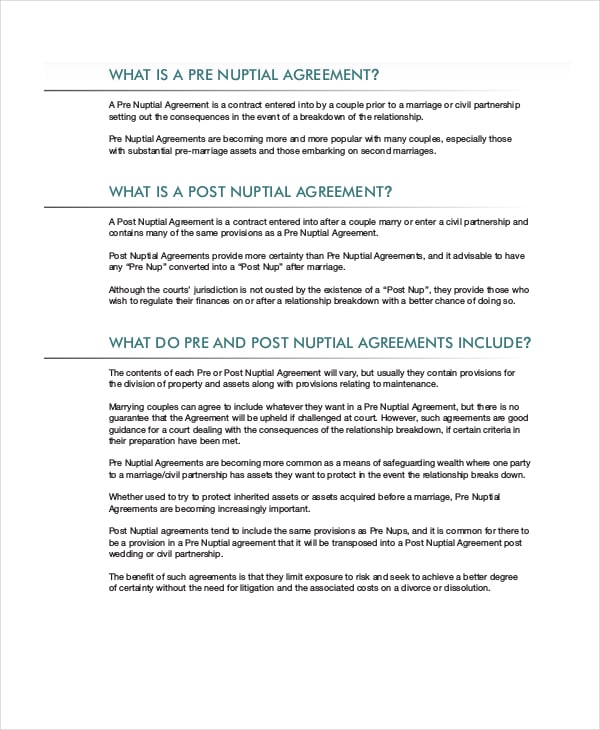 post prenuptial agreement template in pdf
