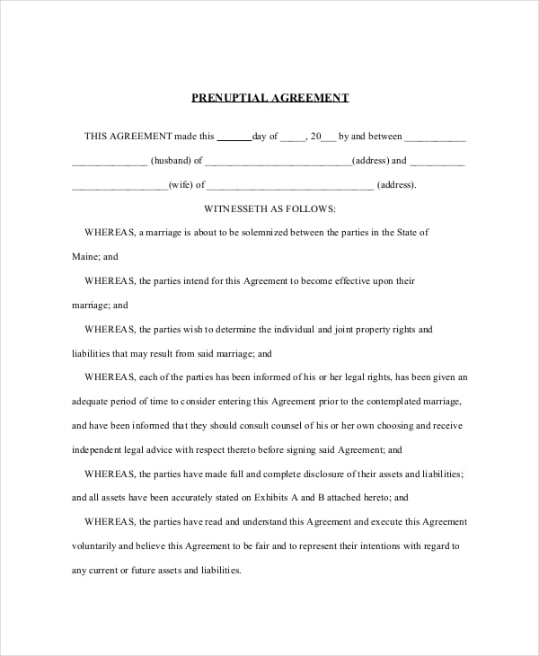 sample prenuptial agreement template