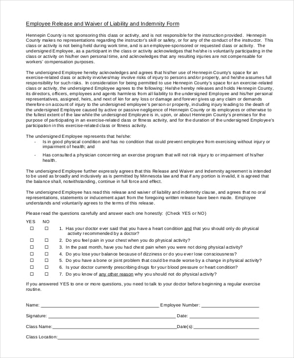 employee liability waiver form free download