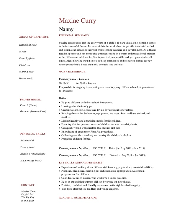 Caregiver Resume Example 7+ Free Word, PDF Documents Download