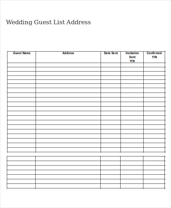 wedding guest list planner template