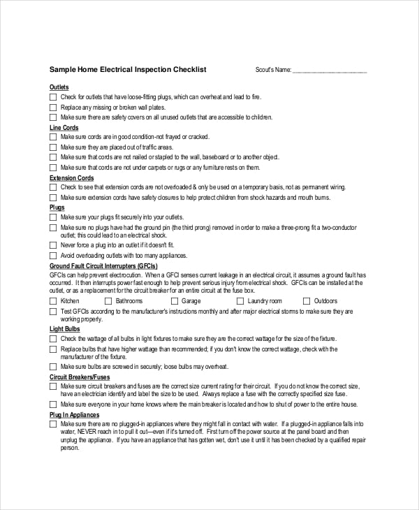electrical house inspection checklist
