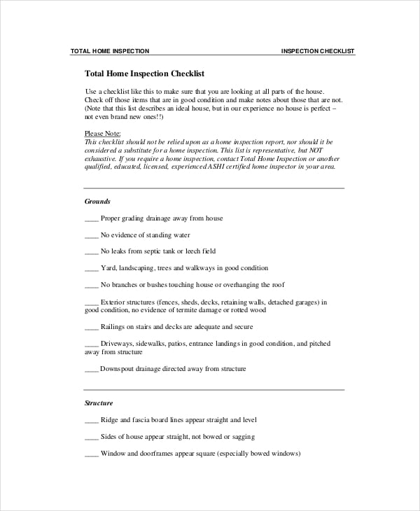 total home inspection checklist