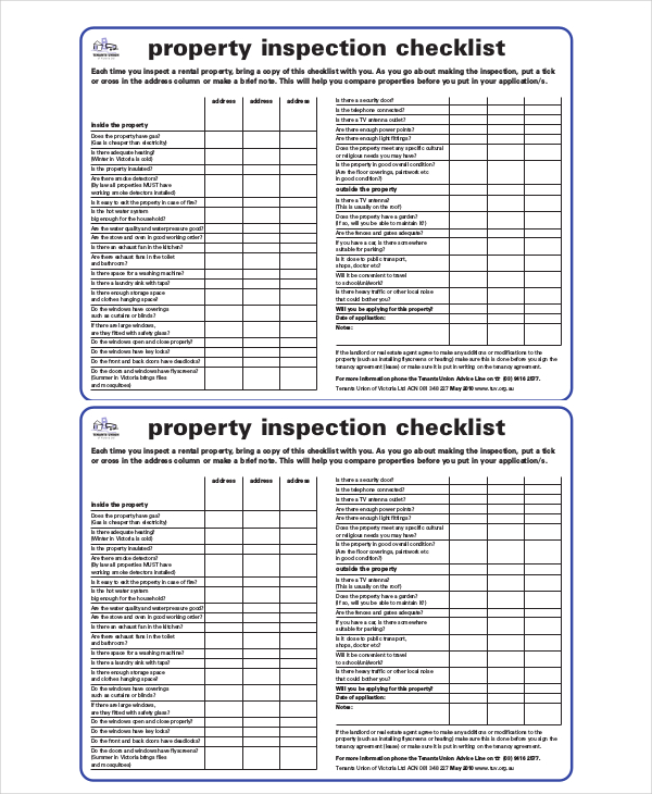 Printable Commercial Property Inspection Checklist Template Free