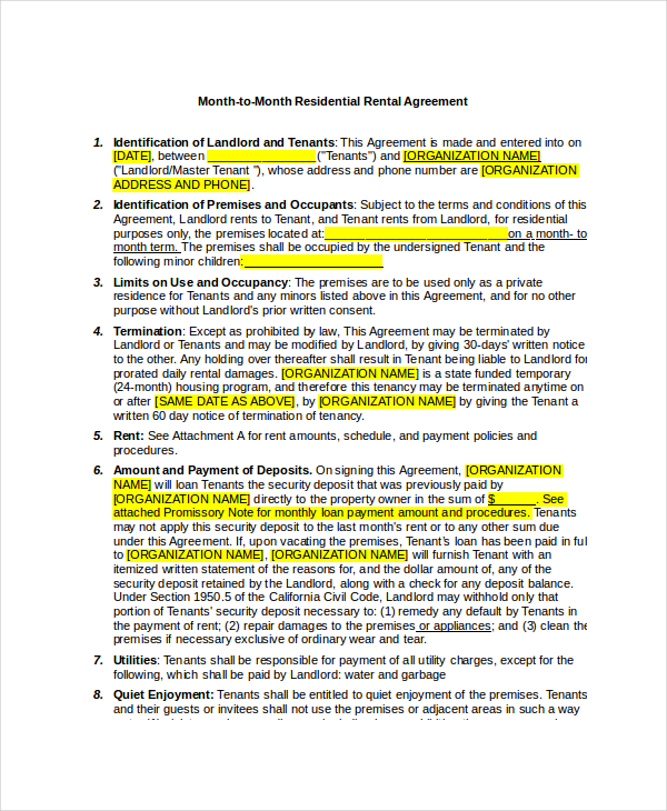 Month To Month Lease Agreement 8+ Free PDF, Word, Google Docs, Apple