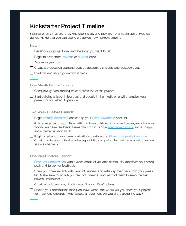 kickstarter project timeline template in pdf