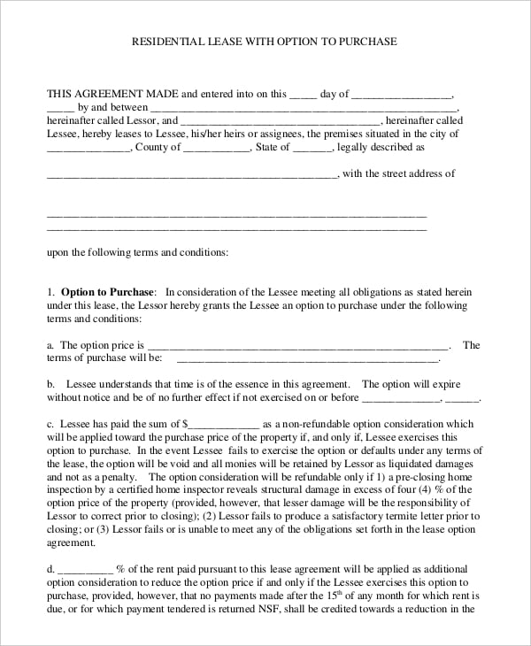 residential lease purchase agreement