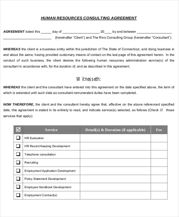 hr consulting agreement template