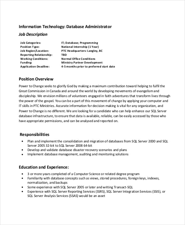 it database administrator job description