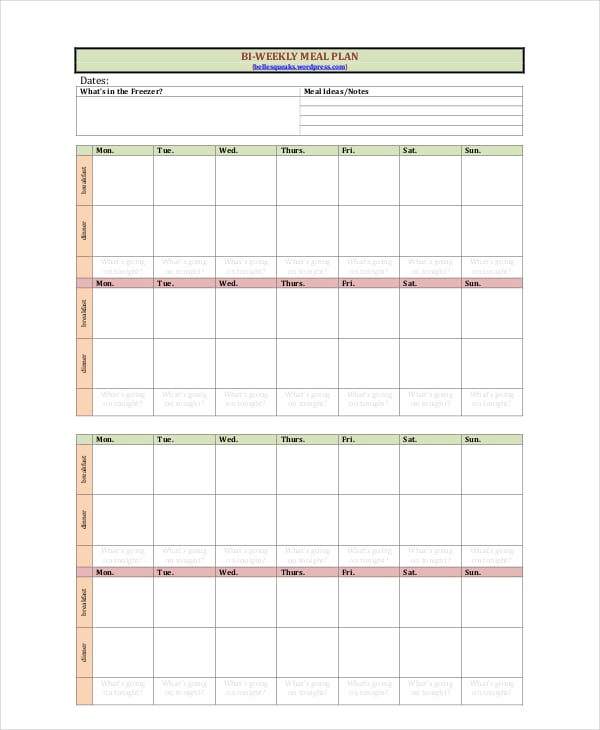 bi weekly meal planner template