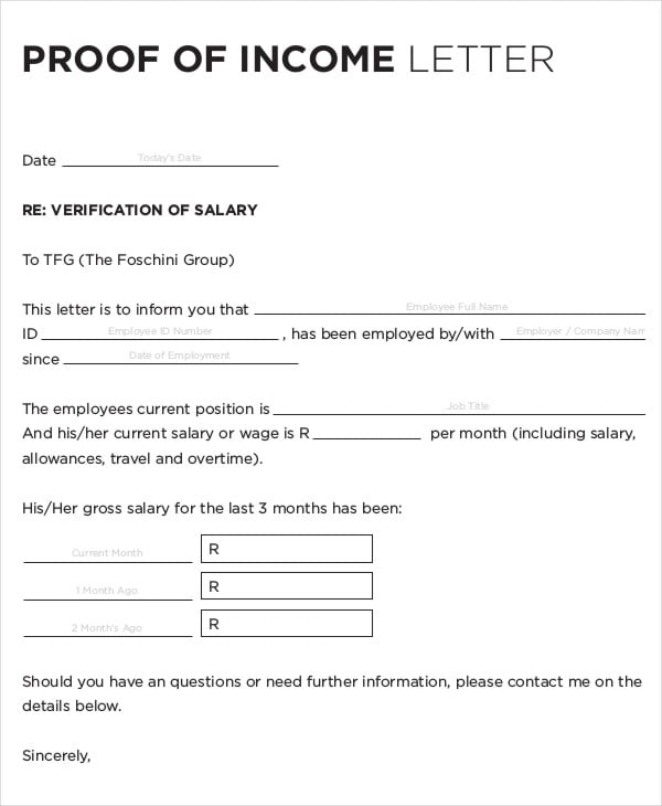 proof of income verification letter sample