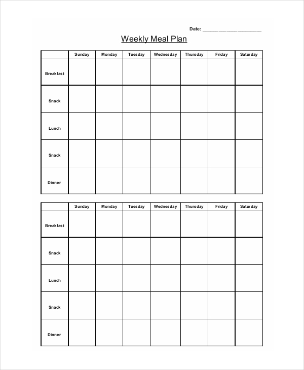 Printable Fillable Weekly Menu Template For Daycare