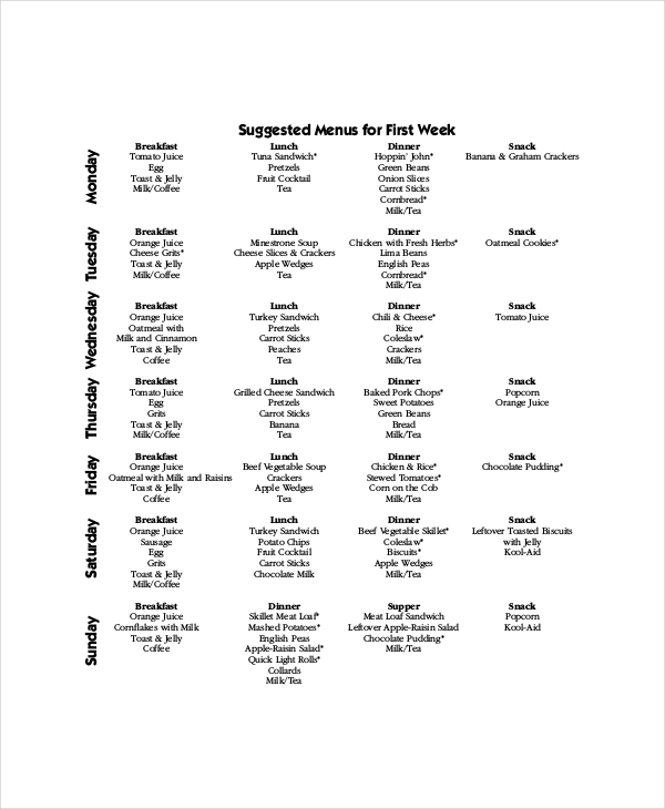 Weekly Menu 7 Free Templates In PDF Word Documents Download