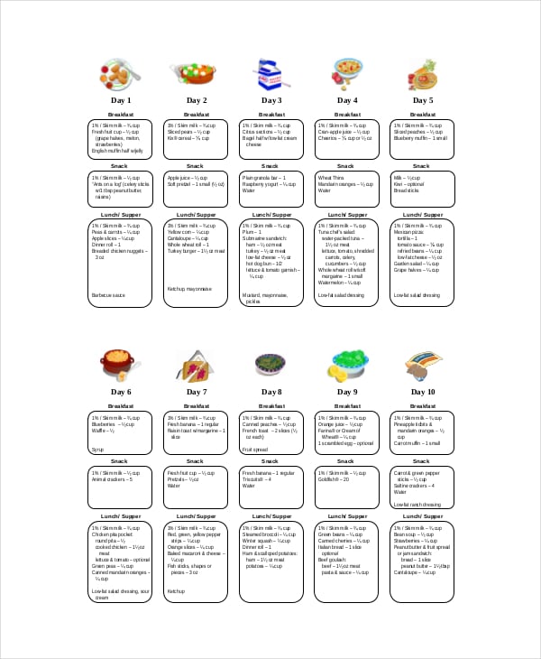 childrens weekly menu template