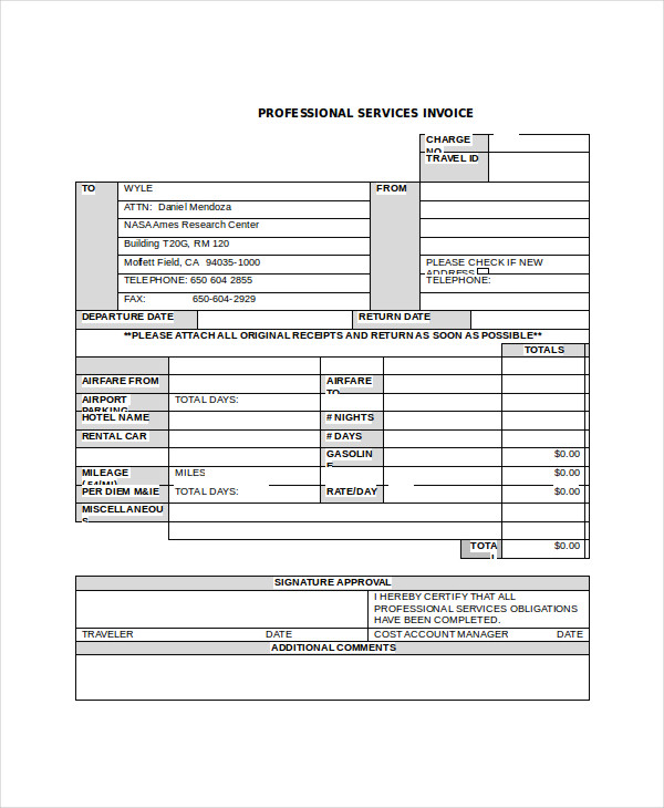 invoice professional services template