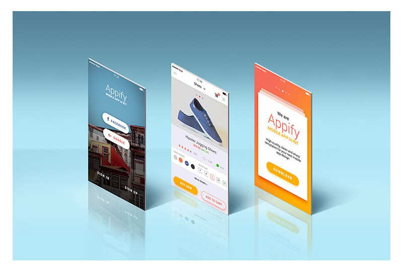 app screens standing mockup