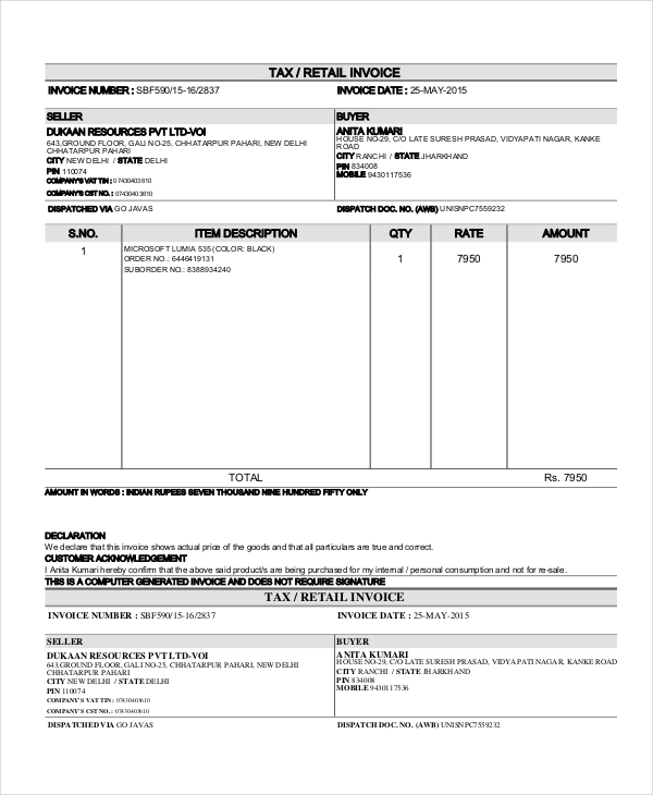 microsoft word bill format