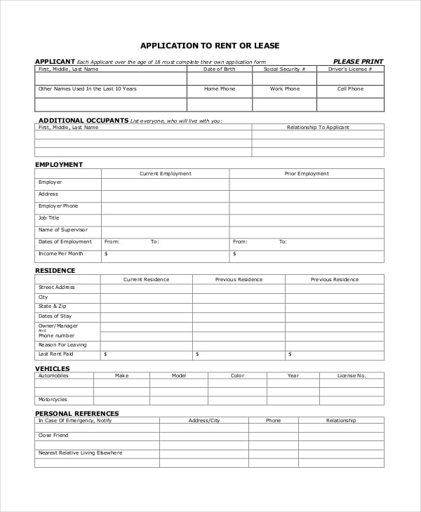 apartment lease application form