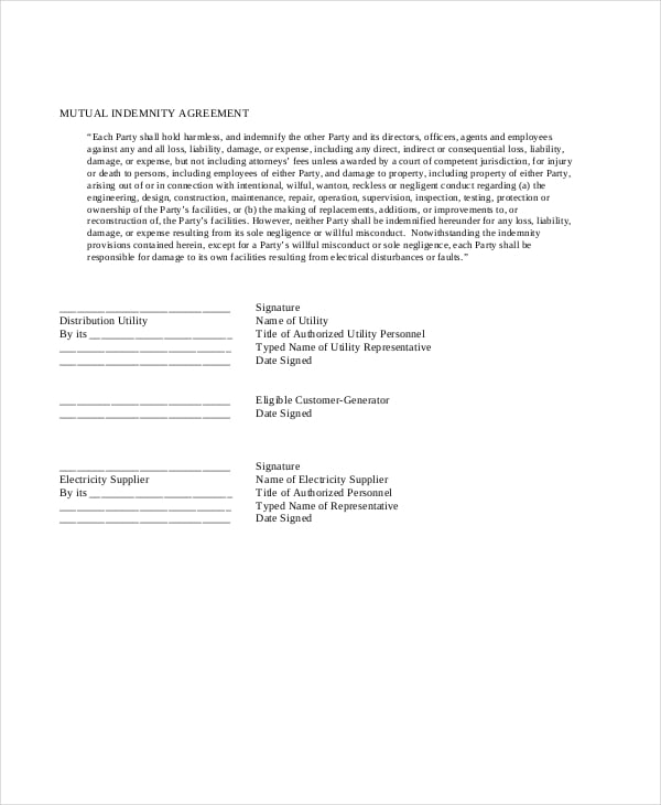 10 Indemnity Agreements Free Sample Example Format Free Premium Templates