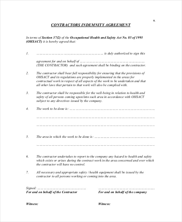 10+ Indemnity Agreements - Free Sample, Example, Format ...