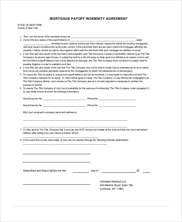 10 Indemnity Agreements Free Sample Example Format Free Premium Templates