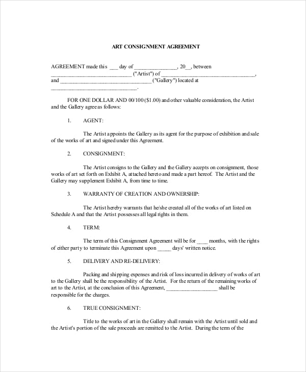 art consignment agreement sample