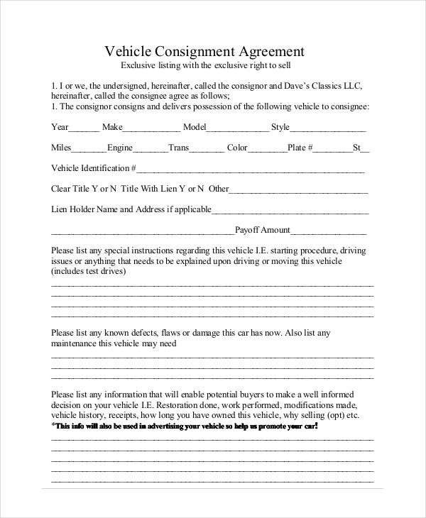 Consignment Stock Contract Template HQ Template Documents