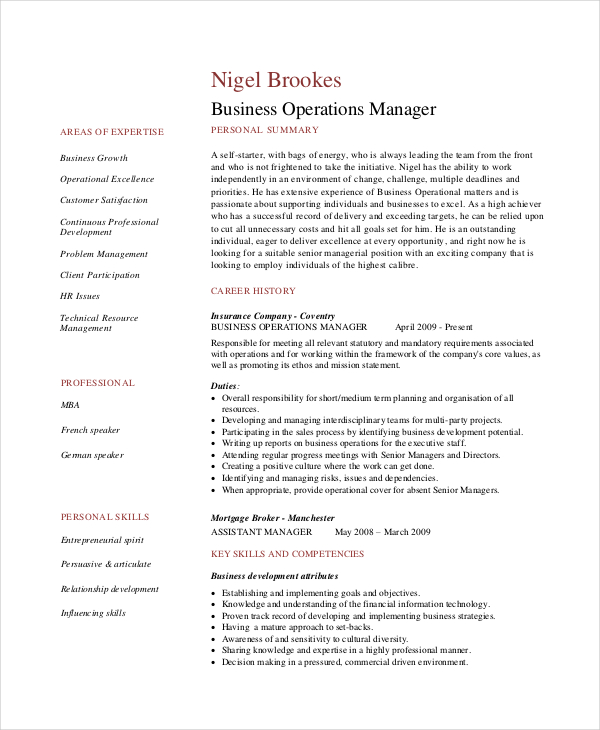 summary in resume for operations manager