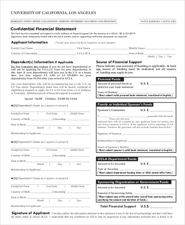confidential financial statement form