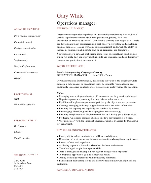 7 Operations Manager Resume Free Sample Example Format Free